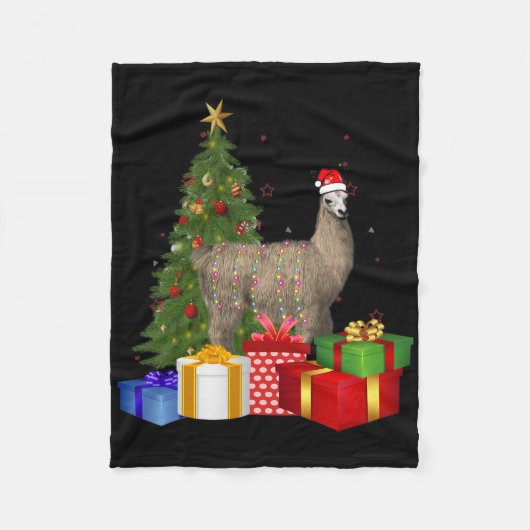 Kerstman Llama Kerstboom Met Licht Grappige Kerstm Fleece Deken (Voorkant)