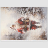  Kerstman loopt in het besneeuwde bos Tissuepapier (Voorkant)