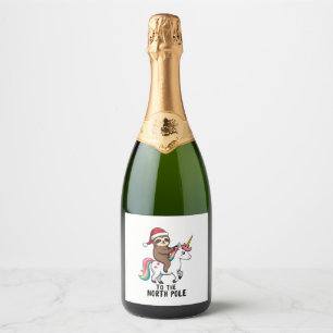 Kerstman Luiaard Ridding Eenhoring Grappig Meisje Sparkling Wijnetiket
