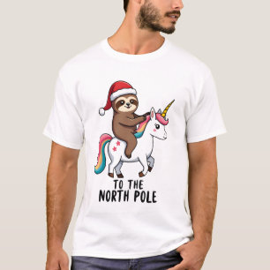 Kerstman luiaard rijdt eenhoorn grappig meisje ker t-shirt