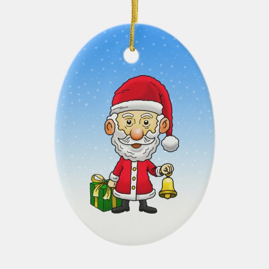 Kerstman luidt de bel op kerstavond keramisch ornament (Voorkant)