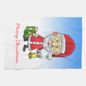 Kerstman luidt de bel op kerstavond theedoek (Horizontaal)