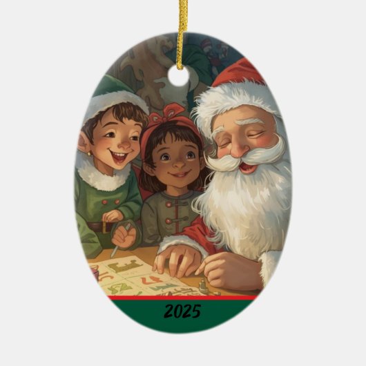 Kerstman Maakt Een Lijstje Ornament (Voorkant)