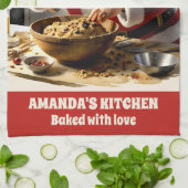 Kerstman maakt fruitcake gepersonaliseerde kerst theedoek (Gevouwen)