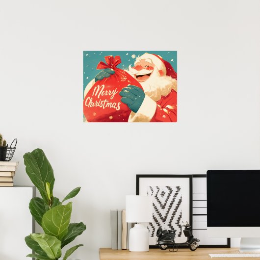Kerstman maakt kerstcadeaus klaar poster (Thuiskantoor)
