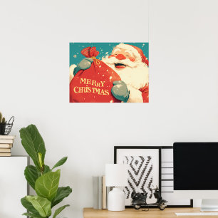 Kerstman maakt kerstcadeaus klaar - Retro Kunst Poster