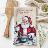 Kerstman maakt koekjes gepersonaliseerde kerst theedoek