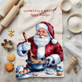 Kerstman maakt koekjes gepersonaliseerde kerst theedoek