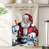 Kerstman maakt koekjes gepersonaliseerde kerst theedoek