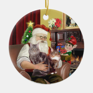 Kerstman - Maine Coon kat 10 Keramisch Ornament