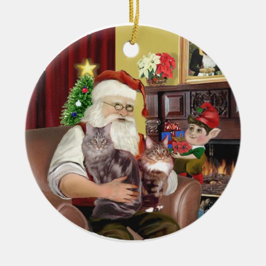 Kerstman - Maine Coon kat 10 Keramisch Ornament (Voorkant)