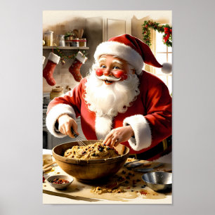 Kerstman maken Fruitcake Kerst keuken muur kunst Poster