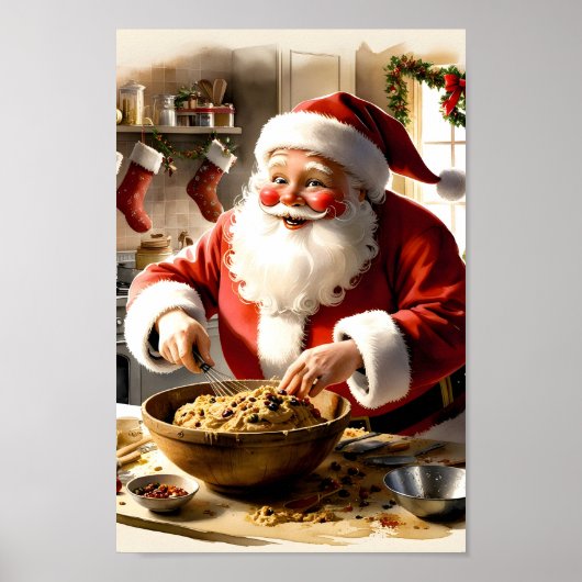 Kerstman maken Fruitcake Kerst keuken muur kunst Poster (Voorkant)
