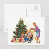  kerstman Mam & Kinderen Feestdagenkaart (Voorkant / Achterkant)