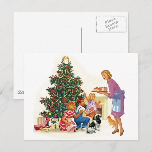  kerstman Mam & Kinderen Feestdagenkaart (Voorkant / Achterkant)