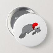 Kerstman Manatee Funny Zee Koe met Santa Hat Ronde Button 7,6 Cm (Voorkant /achterkant)