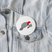 Kerstman Manatee Funny Zee Koe met Santa Hat Ronde Button 7,6 Cm (In situ)