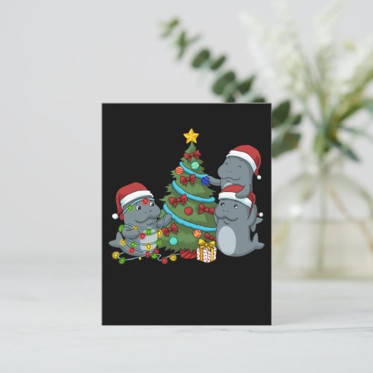 Kerstman Manatee Gift-kerstboom Manatee Briefkaart (Staand voorkant)