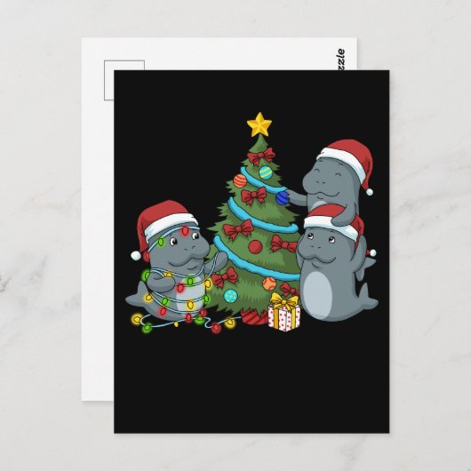 Kerstman Manatee Gift-kerstboom Manatee Briefkaart (Voorkant / Achterkant)