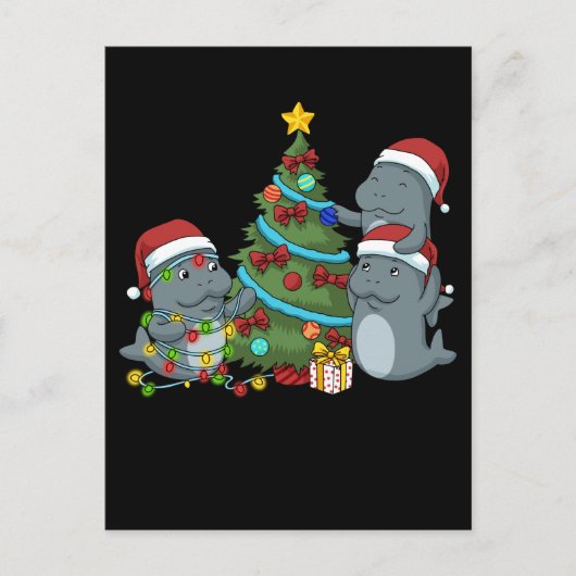 Kerstman Manatee Gift-kerstboom Manatee Briefkaart (Voorkant)