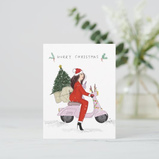 Kerstman meisje, Kerstmis, Briefkaart (Staand voorkant)