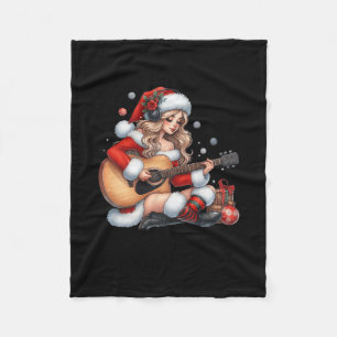 Kerstman Meisje Spelen Gitaar Leuke Kerstmuziek Li Fleece Deken