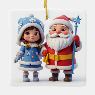🎄 Kerstman Meisje Winter Kerstmis ❄️ Keramisch Ornament