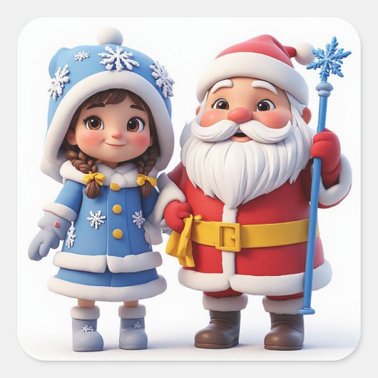 🎄 Kerstman Meisje Winter Kerstmis ❄️ Vierkante Sticker (Voorkant)