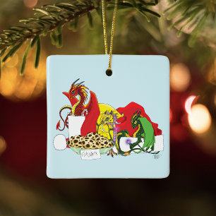 Kerstman Melk Koekjes Draken Keramisch Ornament