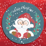 kerstman | Merry Christmas Blue Stickers<br><div class="desc">Schattigee waterverf Sinterklaas (in een krans) ,  donkerblauw Vakantie stickers. De tekst luidt "Vrolijk kerstfeest!" maar je mag het vervangen door je eigen als je dat wilt. © ArianeC Illustrations-Alle rechten voorbehouden</div>