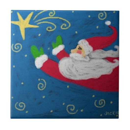 Kerstman met Abstracte Star Art-keramische titel Tegeltje (Voorkant)