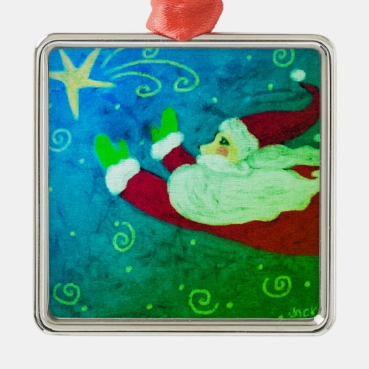 Kerstman met Abstracte Star-kunst Metalen Ornament (Voorkant)