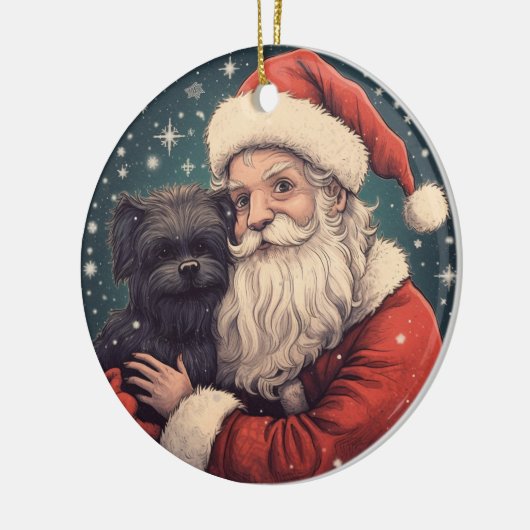  Kerstman met Affenpinscher Kerst Keramisch Ornament (Links)