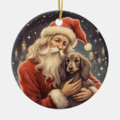  kerstman met Afghaanse hondenkerst Keramisch Ornament (Voorkant)