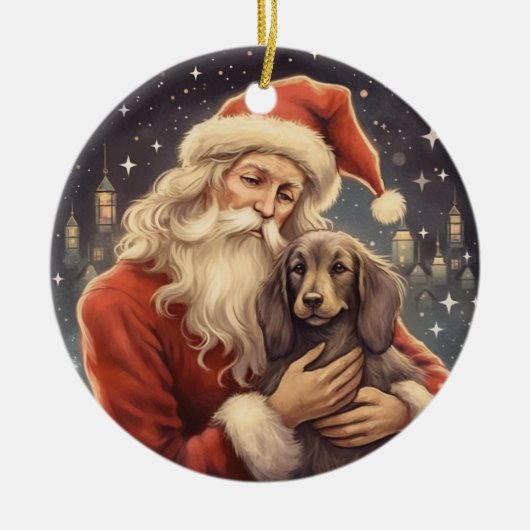  kerstman met Afghaanse hondenkerst Keramisch Ornament (Voorkant)