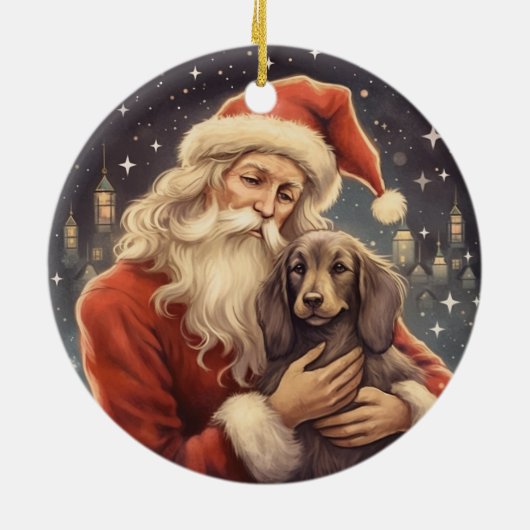  kerstman met Afghaanse hondenkerst Keramisch Ornament (Achterkant)