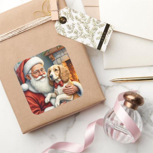 Kerstman met Afghaanse windhond Vierkante Sticker (Geschenken)