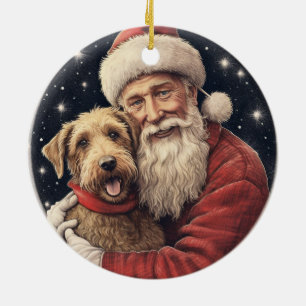 kerstman met Airedale kerst Keramisch Ornament