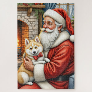 Kerstman met Amerikaanse Eskimo Kerstkunst Legpuzzel