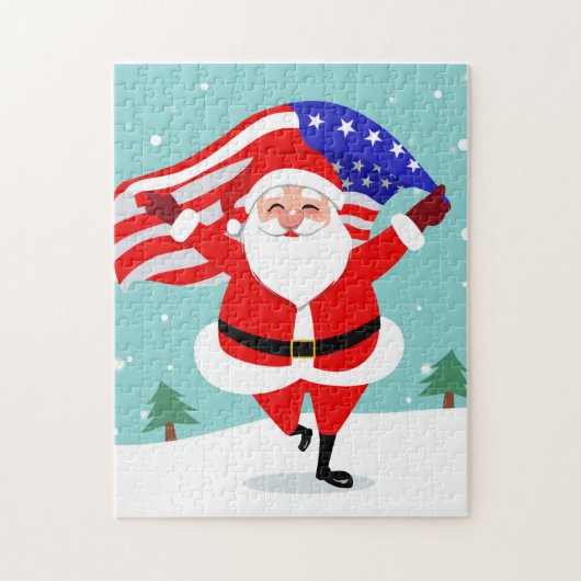 Kerstman met Amerikaanse vlag Legpuzzel (Verticaal)
