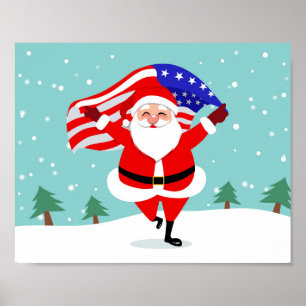 Kerstman met Amerikaanse vlag Poster