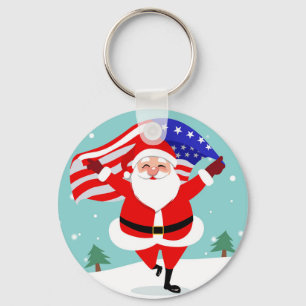 Kerstman met Amerikaanse vlag Sleutelhanger