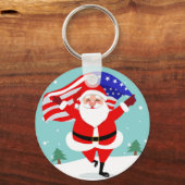 Kerstman met Amerikaanse vlag Sleutelhanger (Voorkant)