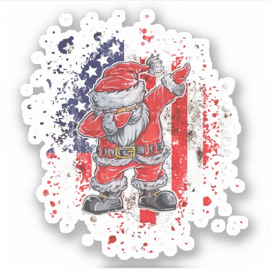 Kerstman met Amerikaanse vlag Sticker (Voorkant)