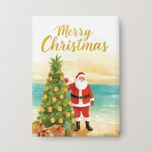 Kerstman met ananas kerstboom button (Voorkant)