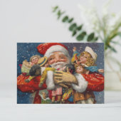 Kerstman met armen vol poppen kaart (Staand voorkant)