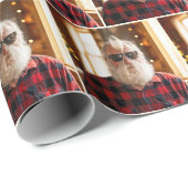 Kerstman Met Baard Onder Zonnebril Cadeaupapier (Rol Hoek)