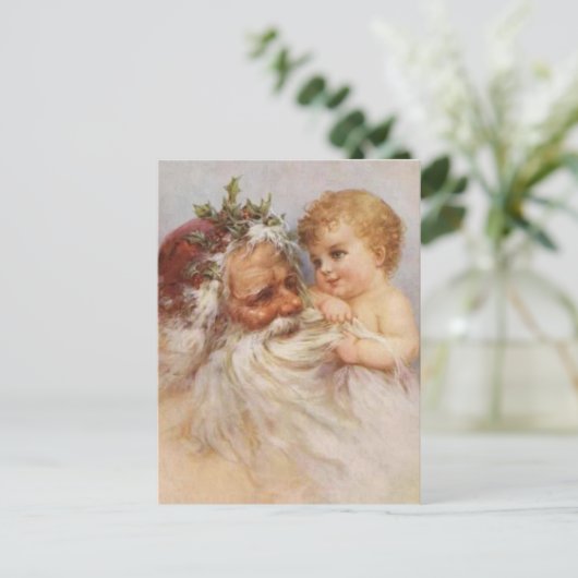  kerstman met Baby Feestdagenkaart (Staand voorkant)