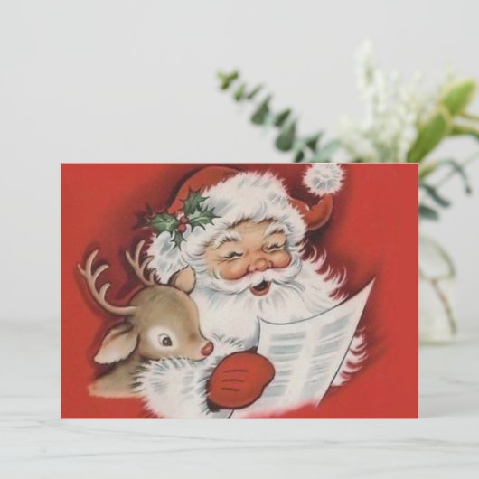  Kerstman met Baby Rudolf Aangepaste Kerstmis Feestdagenkaart (Staand voorkant)