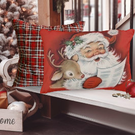 Kerstman met Baby Rudolf Retro Kerst Accent Kussen